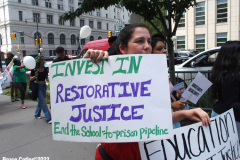 June 8,2022  NEW YORK  -  A Coalition of students from New York City  rally and march across the Brooklyn bridge  demanding schools be police free.