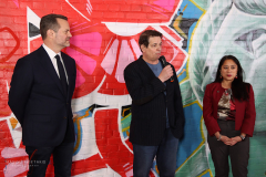 Fred Dixon, President and CEO, NYC & Company, James Sanna, President/CEO of Running Subway, and Commissioner of the NYC Mayor's Office of Media and Entertainment Anne del Castillo attends RiseNY’s official grand opening celebration as New York’s newest attraction, combining a soaring ride that takes visitors on a breathtaking aerial adventure over the Big Apple with immersive exhibition galleries that tell the city’s story on March 02, 2022 in New York City.