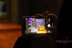 A guest capturing a moment of the tonight show set that is located on display at RISENY. Located at 60 W 45th St on 29 Jan 2022.
