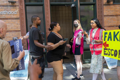 NEW YORK, NY - AUGUST 6: Anti-abortion activists, right, confront a woman, center, entering the Planned Parenthood clinic and office in downtown Manhattan on August 6, 2022 in New York City. During confrontations today with anti-abortion activists, five pro-abortion rights protesters were arrested by the New York Police Department. (Photo by Robert Nickelsberg/Getty Images)