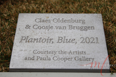 Find Claes Oldenburg and Coosje van Bruggen's Plantoir Blue at the Fifth Avenue entrance to the Channel Gardens at Rockefeller Center. The sculpture is will be display from March 18th to May 6th.

Husband-and-wife team Oldenburg and van Bruggen are celebrated for their large-scale sculptures of ordinary objects that take pleasure in the forms found in everyday life. Delving into the fruit bowl, the toolshed and the toybox for familiar shapes and colors, the artists enlarged and animated their selected objects, fixing them in moments of energetic motion. Plantoir is a humble gardening tool that stands upright, its point submerged in the ground as if it had just fallen out of the sky.