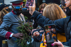 The Rockefeller Christmas Tree arrived at Rockefeller Plaza, Manhattan, NYC on the morning of November 13, 2021. 
Spectators flocked to watch the spectacle as well as those involved in the assembly and press after last year’s event was restricted due to COVID.
The impressive 12 ton and 85 year old tree is a Norway Spruce, donated by the PRICE family from Elkton, Maryland. This is the first Maryland tree that has ever been chosen in this tradition as the Rockefeller Center Tree.
 (C) Bianca Otero. NYC. November 13, 2021.