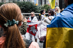 Stimulated by the recent bombings of Mariupol and the children killed and orphans left at risk,, Razom for Ukraine and Ukrainian Jersey City organized a peaceful protest in NYC and major cities in the US.
Starting in Midtown at the UNICEF offices to Fox News then ending in Times Square, the peaceful march of several hundred chanted “Save our Children” and “Putin is a Killer”. People from the local community as well as other neighboring countries came to protest and speak in the final part of the March. Manhattan, NY. March 18, 2022. (C) Bianca Otero