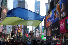 Save lives in Ukraine. A protest in Times Square this afternoon on March 19, 2022.