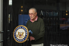 New York Senator Charles "Chuck" Schumer press conference on  COVID’s Omicron variant spreading, U.S. Senator Charles Schumer said the key to controlling it centers around the at-home tests now for sale across the country. Schumer praised President Biden for prepping a plan to be released on January 15th that will have insurance companies reimburse for the cost of an at-home test—but, he said, while we wait, he wants a surge of rapid at-home tests sent to New York community health centers and their mobile sites, across the City and Long Island.