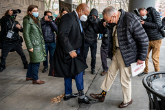 Senator Charles Schumer along with mayor Eric Adams  announced today 1/9/22, at Bellevue Hospital in NYC,  that the feds will deliver $1 billion to COVID-ravaged city hospitals, U.S. Senator Charles Schumer said that the $1 billion on-the-way to help our public hospitals continues to meet demands and costs, while ensuring critical care and services.
Eric Adams shows off his colorful socks and compares them with Schumer.