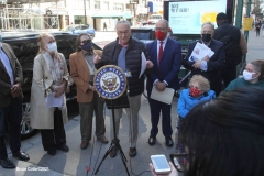Senator Chuck Schumer and NYC elected officials hold press conference at the corner 14th street and 6th ave.