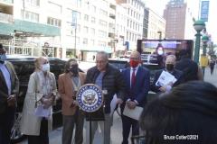 Senator Chuck Schumer and NYC elected officials hold press conference at the corner 14th street and 6th ave.