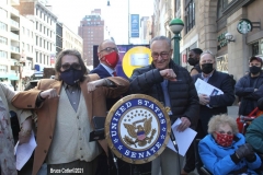 Senator Chuck Schumer and NYC elected officials hold press conference at the corner 14th street and 6th ave.