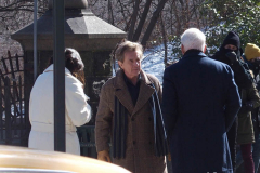 February 14, 2022  New York,  Filming of  Hulu  Original series "Only Murders in The Building" on the Upper Westside of Manhattan. The Three stars of the show Steve Matin, Selena Gomez and Martin Short. film a scene outside in the bitter cold.