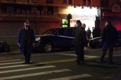 New York-  person shot on the conner of East 19th Street and Avenue M. in the Midwood section of Brooklyn. Police from the 70th precinct investigate the shooting. Red markers indicate where shell casing lay on the ground.