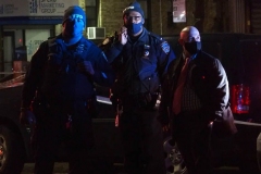 New York-  person shot on the conner of East 19th Street and Avenue M. in the Midwood section of Brooklyn. Police from the 70th precinct investigate the shooting. Red markers indicate where shell casing lay on the ground.