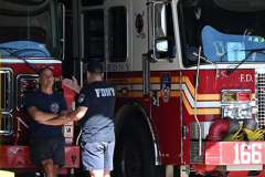 Fire with Firefighter Critical
77 Gary Court
Staten Island
Saturday, August 13, 2022
Photographs by:
Mary DiBiase Blaich 

The morning after a fire at 77 Gary Court on Friday evening left a firefighter in critical condition investigators and cleanup crews were on site.  One resident of the townhome was rescued from the third floor.  The FDNY firefighter is from Ladder 166, and was removed to Staten Island University Hospital.
