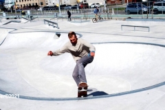 NEW YORK - Beautiful day at the skate park.
Dad teaches his daughter to skateboard while others practice BMX bike moves and more advanced skateboards show there moves.