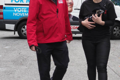 Mayoral Candidate Curtis Sliwa joins his wife and Upper West Side City Council Republican Candidate Nancy Sliwa for Early Voting at the Edward A. Reynolds West Side High School in New York City on 23 October 2021. They brought along Gizmo, the kitten they are fostering that will soon be up for adoption.