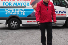 Mayoral Candidate Curtis Sliwa joins his wife and Upper West Side City Council Republican Candidate Nancy Sliwa for Early Voting at the Edward A. Reynolds West Side High School in New York City . They brought along Gizmo, the kitten they are fostering that will soon be up for adoption.