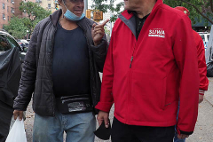 Mayoral Candidate Curtis Sliwa joins his wife and Upper West Side City Council Republican Candidate Nancy Sliwa for Early Voting at the Edward A. Reynolds West Side High School in New York City . They brought along Gizmo, the kitten they are fostering that will soon be up for adoption.