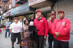 Mayoral Candidate Curtis Sliwa, and the Guardian Angels are joined by Carmen Quinones, President of the Douglass Houses Tenant Association for a Press Conference  at the crime scene at the corridor of West 104th St - West 105th on Columbus Ave that become an Alley of Gunshots and Shootings. Two people were shot, including an 81-year-old innocent bystander, outside NYC barbershop.
Photo By Beth Eisgrau-Heller