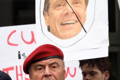 Curtis Sliwa, Republican Mayoral candidate for New York City, speaks outside the Manhattan office of New York Governor Andrew Cuomo in New York on Wednesday, Aug. 4, 2021. Sliwa called for Governor Andrew Cuomo to step down amid the Attorney General's report backing up allegations that the Governor sexually harassed women.