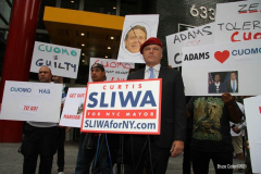 New York,   N.Y..  Republican Mayoral candidate Curtis Sliwa holds a press conference in front of New York Governor Andrew Cuomo's  Manhattan office for him to to step down after sexual misconduct charges were found after  an investigation by the New York State Attorney General Latisha James were found to be credibable.