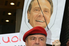 New York,   N.Y..  Republican Mayoral candidate Curtis Sliwa holds a press conference in front of New York Governor Andrew Cuomo's  Manhattan office for him to to step down after sexual misconduct charges were found after  an investigation by the New York State Attorney General Latisha James were found to be credibable.