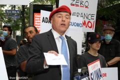 New York,   N.Y..  Republican Mayoral candidate Curtis Sliwa holds a press conference in front of New York Governor Andrew Cuomo's  Manhattan office for him to to step down after sexual misconduct charges were found after  an investigation by the New York State Attorney General Latisha James were found to be credibable.