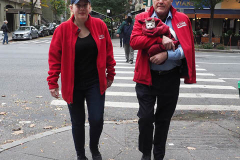 Republican Mayoral Candidate Curtis Sliwa walks to the Frank McCourt High School on the Upper West Side in New York City to vote.  He is joined by his wife, Nancy and their 7 week old rescue cat, Gizmo, that is up for adoption.