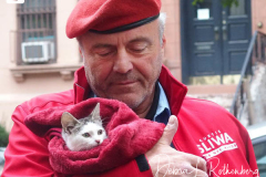 Republican Mayoral Candidate Curtis Sliwa votes at Frank McCourt High School on the Upper West Side in New York City.  He is joined by his wife, Nancy and their 7 week old rescue cat, Gizmo, that is up for adoption.