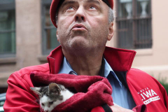 Republican Mayoral Candidate Curtis Sliwa votes at Frank McCourt High School on the Upper West Side in New York City on 02 Nov 2021. He is joined by his wife, Nancy and their 7 week old rescue cat, Gizmo, that is up for adoption.