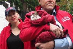 Republican Mayoral Candidate Curtis Sliwa votes at Frank McCourt High School on the Upper West Side in New York City.  He is joined by his wife, Nancy and their 7 week old rescue cat, Gizmo, that is up for adoption.