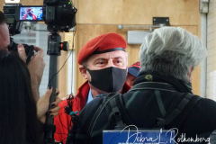 Republican Mayoral Candidate Curtis Sliwa votes at Frank McCourt High School on the Upper West Side in New York City.  He is joined by his wife, Nancy and their 7 week old rescue cat, Gizmo, that is up for adoption.