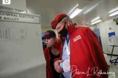 Republican Mayoral Candidate Curtis Sliwa votes at Frank McCourt High School on the Upper West Side in New York City.  He is joined by his wife, Nancy and their 7 week old rescue cat, Gizmo, that is up for adoption.