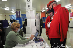 Republican Mayoral Candidate Curtis Sliwa votes at Frank McCourt High School on the Upper West Side in New York City.  He is joined by his wife, Nancy and their 7 week old rescue cat, Gizmo, that is up for adoption.