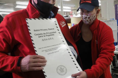 Republican Mayoral Candidate Curtis Sliwa votes at Frank McCourt High School on the Upper West Side in New York City.  He is joined by his wife, Nancy and their 7 week old rescue cat, Gizmo, that is up for adoption.