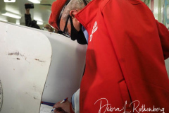 Republican Mayoral Candidate Curtis Sliwa votes at Frank McCourt High School on the Upper West Side in New York City.  He is joined by his wife, Nancy and their 7 week old rescue cat, Gizmo, that is up for adoption.
