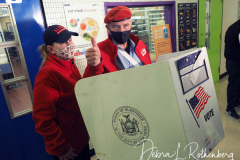 Republican Mayoral Candidate Curtis Sliwa votes at Frank McCourt High School on the Upper West Side in New York City on 02 Nov 2021. He is joined by his wife, Nancy and their 7 week old rescue cat, Gizmo, that is up for adoption.