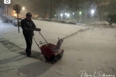 A man uses a snowblower to remove snow away from the sidewalk on Manhattan's Upper West Side. Outdoor Restaurants were forced to shut down early in New York City due the biggest storm in several years which is expecting to dump more than a foot of snow on the area.