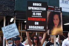 .Anti -Vaxxers protest the opening of Bruce Springsteen's Broadway show at the Saint James theater in Manhattan.