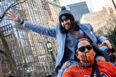 New York City FC fans celebrate the NYCFC 2021 MLS Cup Championship at City Hall in New York, New York, on Dec. 14,  2021. (Photo by Gabriele Holtermann/Sipa USA)