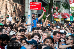 A few hundred Italy fans cheer on their Azzurri in the Euro Cup 2020 final against England outside Ribalta Italian restaurant on E12th Street in New York City on July 11, 2021. Italy beat the Three Lions 3-2 on penalties after a 1-1 draw. (Photo by Gabriele Holtermann/Sipa USA)