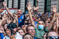 A few hundred Italy fans cheer on their Azzurri in the Euro Cup 2020 final against England outside Ribalta Italian restaurant on E12th Street in New York City on July 11, 2021. Italy beat the Three Lions 3-2 on penalties after a 1-1 draw. (Photo by Gabriele Holtermann/Sipa USA)