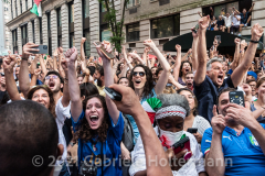 A few hundred Italy fans cheer on their Azzurri in the Euro Cup 2020 final against England outside Ribalta Italian restaurant on E12th Street in New York City on July 11, 2021. Italy beat the Three Lions 3-2 on penalties after a 1-1 draw. (Photo by Gabriele Holtermann/Sipa USA)