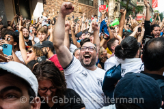A few hundred Italy fans cheer on their Azzurri in the Euro Cup 2020 final against England outside Ribalta Italian restaurant on E12th Street in New York City on July 11, 2021. Italy beat the Three Lions 3-2 on penalties after a 1-1 draw. (Photo by Gabriele Holtermann/Sipa USA)