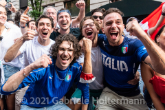 Italian fans celebrate the Euro Cup 2020 win of their Azzurri against England outside Ribalta Italian restaurant on E12th Street in New York City on July 11, 2021. Italy beat the Three Lions 3-2 on penalties after a 1-1 draw. (Photo by Gabriele Holtermann/Sipa USA)