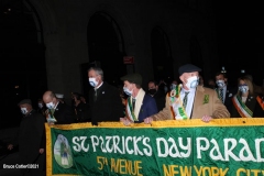 New York - St. Patricks day parade during Covid pandemic. The parade started in 1762 and has continued straight thru without a break.This year it has been modified no spectators where allowed to watch and   the march started at 6:30 am with a 8:30am church service at Saint Patricks Cathedral. N.Y.C. Mayor Bill de Blasio marched in the parade along with the fighting 69th soldiers.
