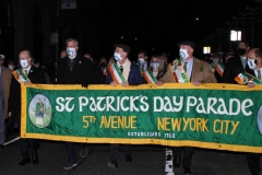 New York - St. Patricks day parade during Covid pandemic. The parade started in 1762 and has continued straight thru without a break.This year it has been modified no spectators where allowed to watch and   the march started at 6:30 am with a 8:30am church service at Saint Patricks Cathedral. N.Y.C. Mayor Bill de Blasio marched in the parade along with the fighting 69th soldiers.