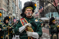 A Pipes & Drums band marches in the St. Patrick's Day Parade in New York, New York, on Mar. 17, 2022.  (Photo by Gabriele Holtermann/Sipa USA)