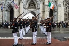 Members of the United States Marine Corps participate in the St. Patrick's Day Parade in New York, New York, on Mar. 17, 2022. (Photo by Gabriele Holtermann/Sipa USA)