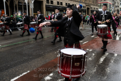 A Pipes & Drums band marches in the St. Patrick's Day Parade in New York, New York, on Mar. 17, 2022.  (Photo by Gabriele Holtermann/Sipa USA)