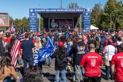 Trump supporters gather for a pro-Republican and pro-Law and Order rally on Staten Island, New York on October 3, 2020.  The rally comes a day after President Trump was hospitalized for COVID-19. (Photo by Gabriele Holtermann/Sipa USA)